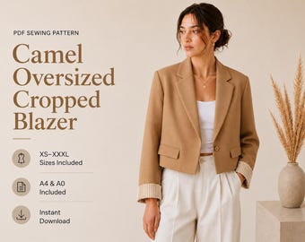 Camel Leinen Kurzblazer Schnittmuster PDF | Oversized Jacke XS-XXXL