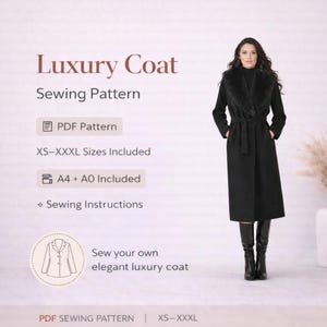 Black Faux Fur Shawl Collar Coat Sewing Pattern | Long Winter (PDF Download)