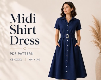 Schnittmuster Midi Shirt Kleid | Knopfleiste in A-Linie mit Gürtel (PDF Download)