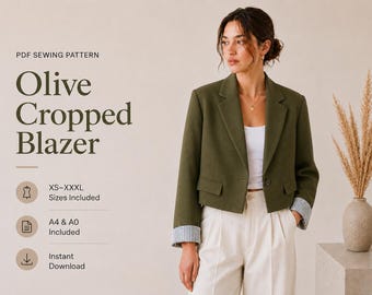 Olivgrüner Leinen Blazer Schnittmuster PDF | Oversized Jacke XS-XXXL