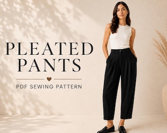 Schnittmuster für eine Hose mit Falten, Hosen-Schnittmuster, hochtaillierte, taillierte Hose (PDF), Damen-Schnittmuster
