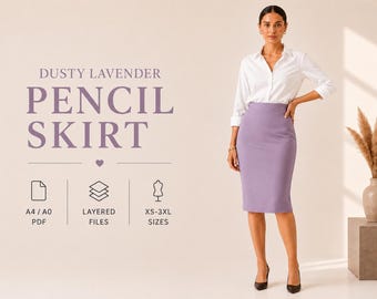 Schnittmuster für einen Bleistiftrock in Lavendel | Midirock mit hohem Bund (digitales PDF, Größen XS-3XL)