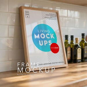 Vertical ISO Kitchen Poster Frame Mockup PSD for Kitchen Wall Art Design