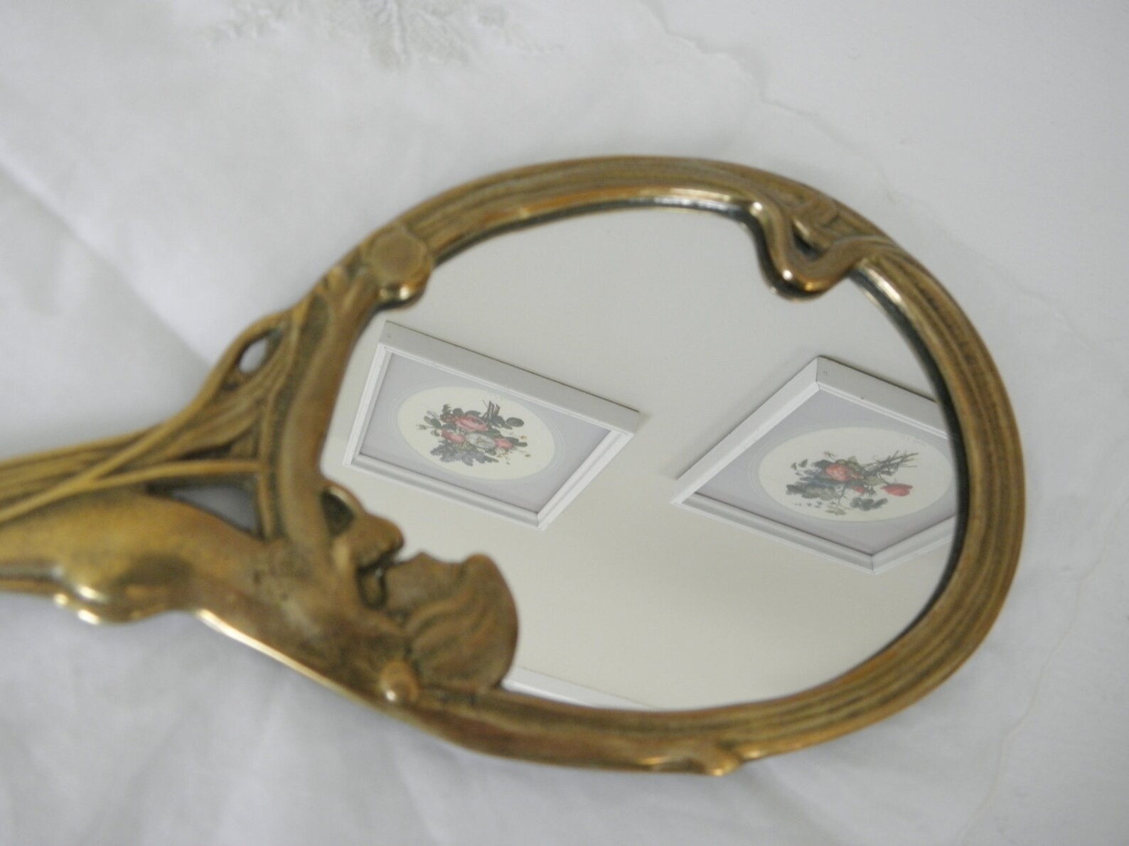 Vintage Brass Hand Mirror Art Nouveau Nude Etsy