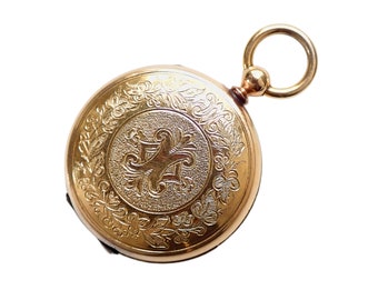 Large Victorian Gold Filled Double Picture Locket Pendant Fob Pocket Watch Shaped