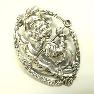 Large Victorian Lady Parasol Silver Brooch Gibson Girl 1800s image 1