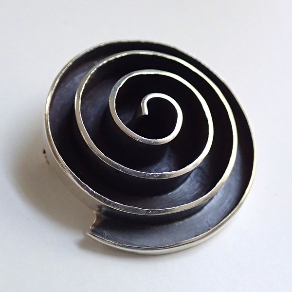 Vintage Modernist Taxco Sterling Silver Spiral Brooch Pendant 1970s Eagle Mark