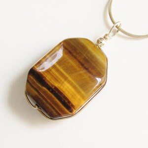 Vintage Sterling Tigers Eye Agate Pendant Necklace Modern