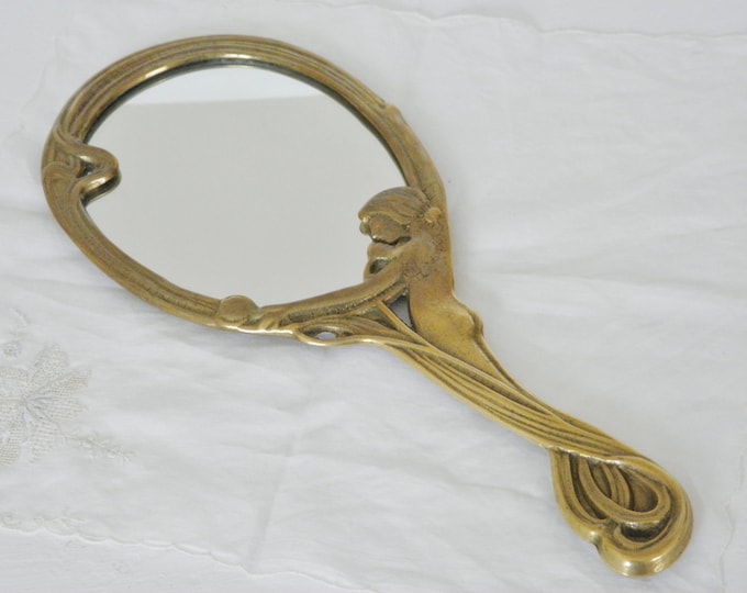 Vintage Brass Hand Mirror, Art Nouveau, Nude Etsy