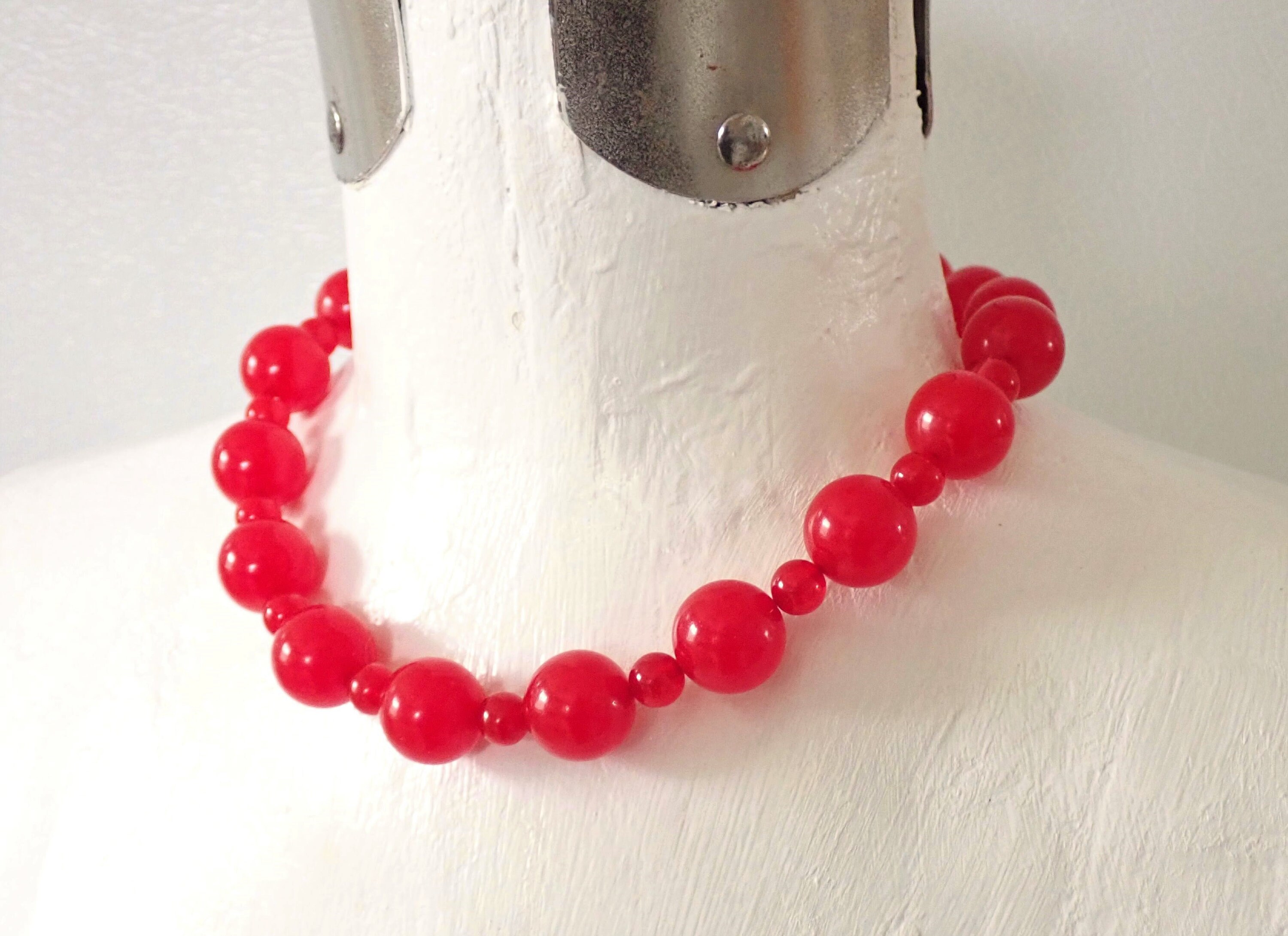 Vintage Cherry Red Bakelite Beaded Necklace 1940s Etsy