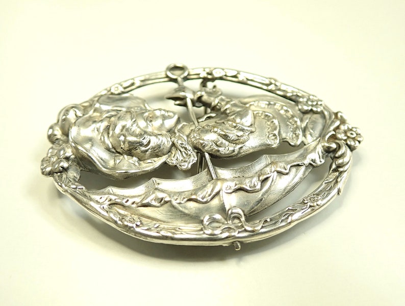 Large Victorian Lady Parasol Silver Brooch Gibson Girl 1800s image 5