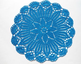 Turquoise crochet doily, Lace doily, round doily, 14 inches