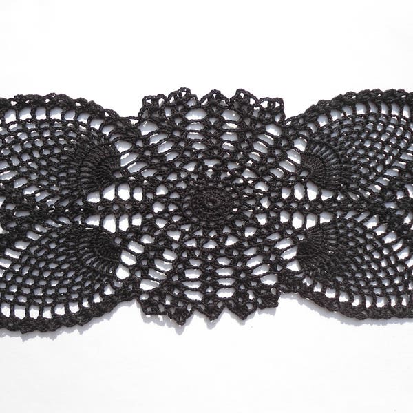 Oval crochet doily, new hand crocheted doilies, black doily, black lace doily, 15 " X 6 "