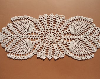 Oval crochet doily, new hand crocheted doilies, ecru doily,  lace doily,  14 " X  6 "