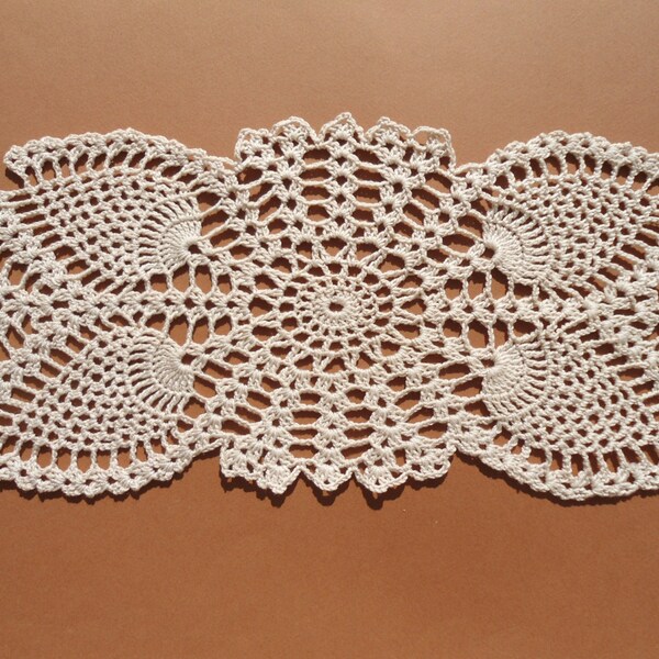 Oval crochet doily, new hand crocheted doilies, ecru doily,  lace doily,  14 " X  6 "