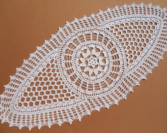 Oval crochet doily, white lace doilies, crochet centerpiece, crochet table runner, 23"x 10"