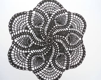 Black crochet doily, lace doily, black lace, crochet centerpiece, 13"