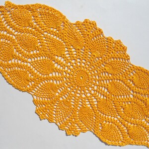 Oval crochet doily, yellow crochet doily, pineapple crochet doily, oval lace doily,yellow doilies, 23" x  12"