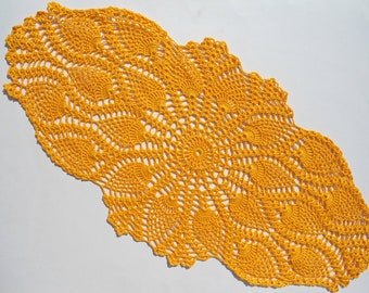 Oval crochet doily, yellow crochet doily, pineapple crochet doily, oval lace doily,yellow doilies, 23" x  12"