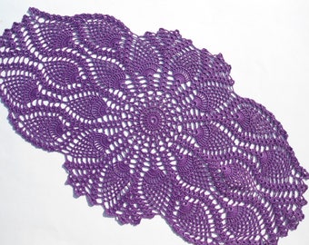 Purple crochet doily, Oval crochet doily, pineapple crochet doily, oval lace doily, violet crochet doily, lace  doilies, 20 X 11