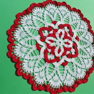 White and red crochet doily , lace doily , round , 12 inches image 5