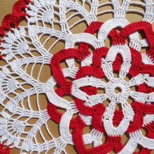 White and red crochet doily , lace doily , round , 12 inches image 2