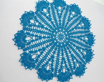 Turquoise crochet doily, round doily, lace doily, crochet centerpiece,  15"