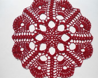 Dark Red Crochet Doily, Lace Doily, Crochet Centerpiece, Round Doilies, 14 inches