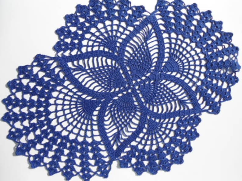 Crochet doily dark blue oval doilies lace home decor Etsy