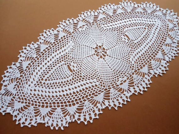 Handmade Crochet Doily Table Runners Lace Oval Table Cloth Wedding 11x27inch 