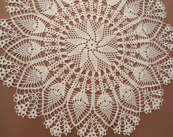 Ecru Crochet Doily / Large Doily / Pineapple / Round 22 " / Lace