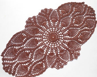 Crochet Table Runner ,Brown Doily,  Pineapple Doily , Oval Crochet Doily , 22" x  11"