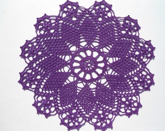 Purple crochet doily, Dark purple doilies, Violet center piece, Lace tablecloth, 15 inches