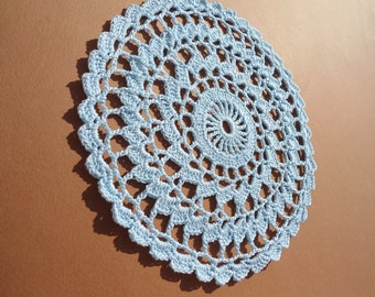 Small crochet doily, light blue doily, handmade crochet doily