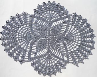 Gray crochet doily , gray doily , crochet centerpiece,  oval doilies , lace , home decor