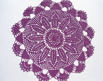 Crochet doily, purple crochet doilies, violet lace doily, crochet centerpiece, large doily, 15"