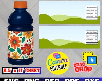 12oz Sport Drink Label Template, DIY Water Bottle Sticker (Canva Editable) (Digital Download)