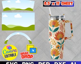 40oz Tumbler Wrap Template, Sublimation Design (Digital Download)