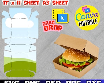 Burger Box Template, Printable Packaging (Digital Download)