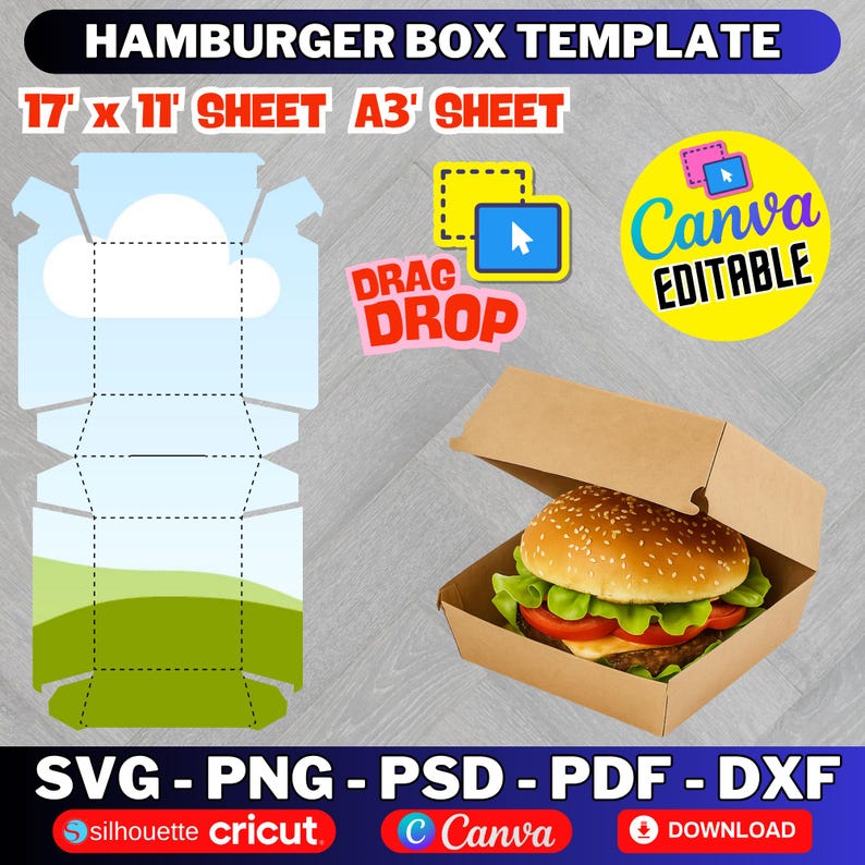 Burger Box Template, Printable Packaging (digital Download) - Etsy Canada