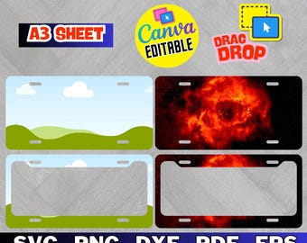Sublimatiesjabloon autonummerplaat, bewerkbaar op canva (digitale download)