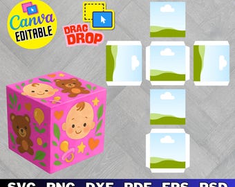 Custom Photo Cube Template, 3D Box SVG, Canva Editable (Digital Download)