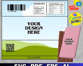 Chocolate Bar Wrapper Template, Canva Editable, Party Favor (Digital Download)