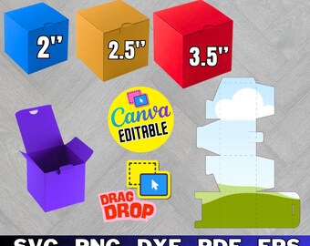 Paquete de plantillas de cajas cúbicas, SVG de caja cuadrada (descarga digital)