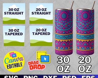 Skinny Tumbler Template, 20oz 30oz Full Wrap (Digital Download)