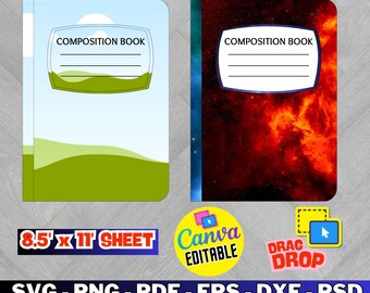 Custom Composition Book Cover Template, Canva Editable (digital ...