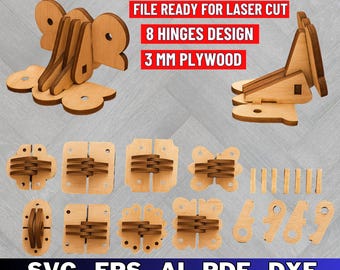Wooden Hinge SVG Templates: Laser Cut Files (3mm Wood) (Digital Download)
