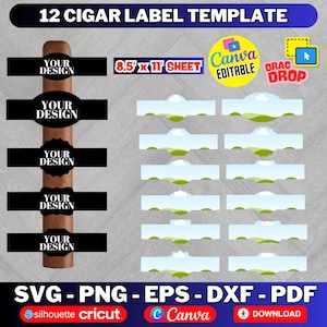 Cigar Label Template Bundle, Cigar Wrapper Template, Cigar Label Svg, Cigarette Sticker Template, Cigar Wrap Label Template, Canva Editable