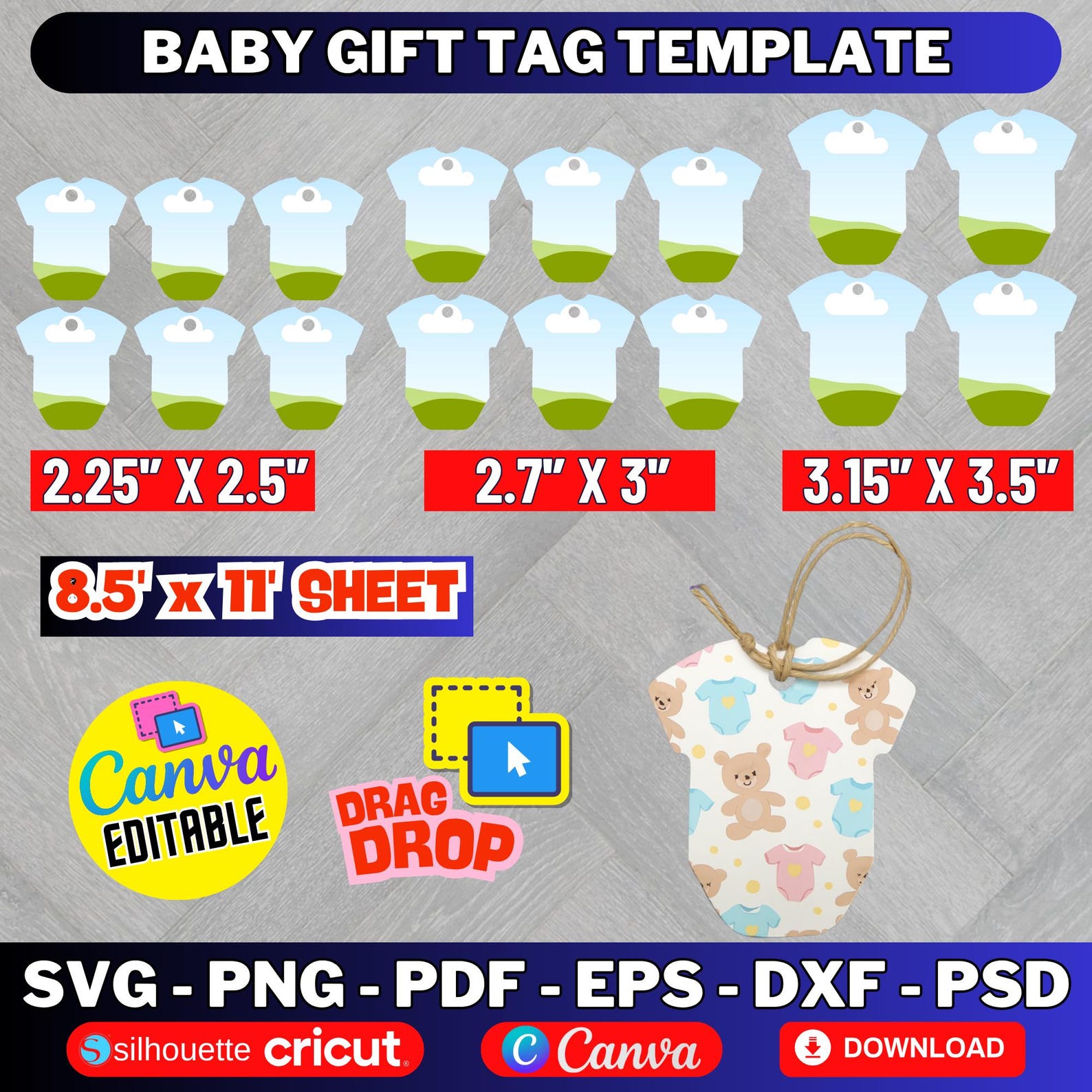 Baby Onesie Gift Tag Template, Canva Editable (digital Download) - Etsy