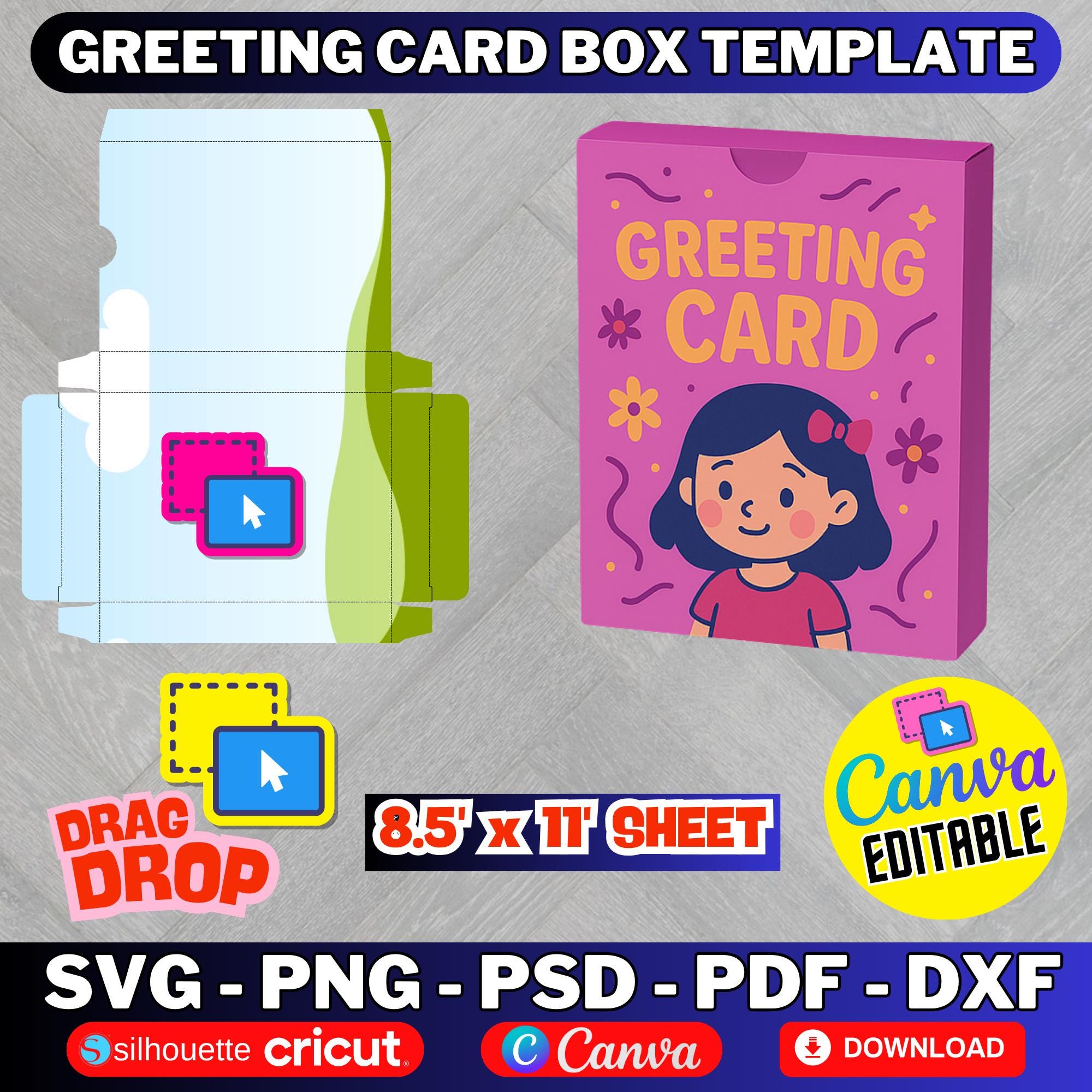 Greeting Card Box Template, SVG, PNG, DXF Files (digital Download) - Etsy